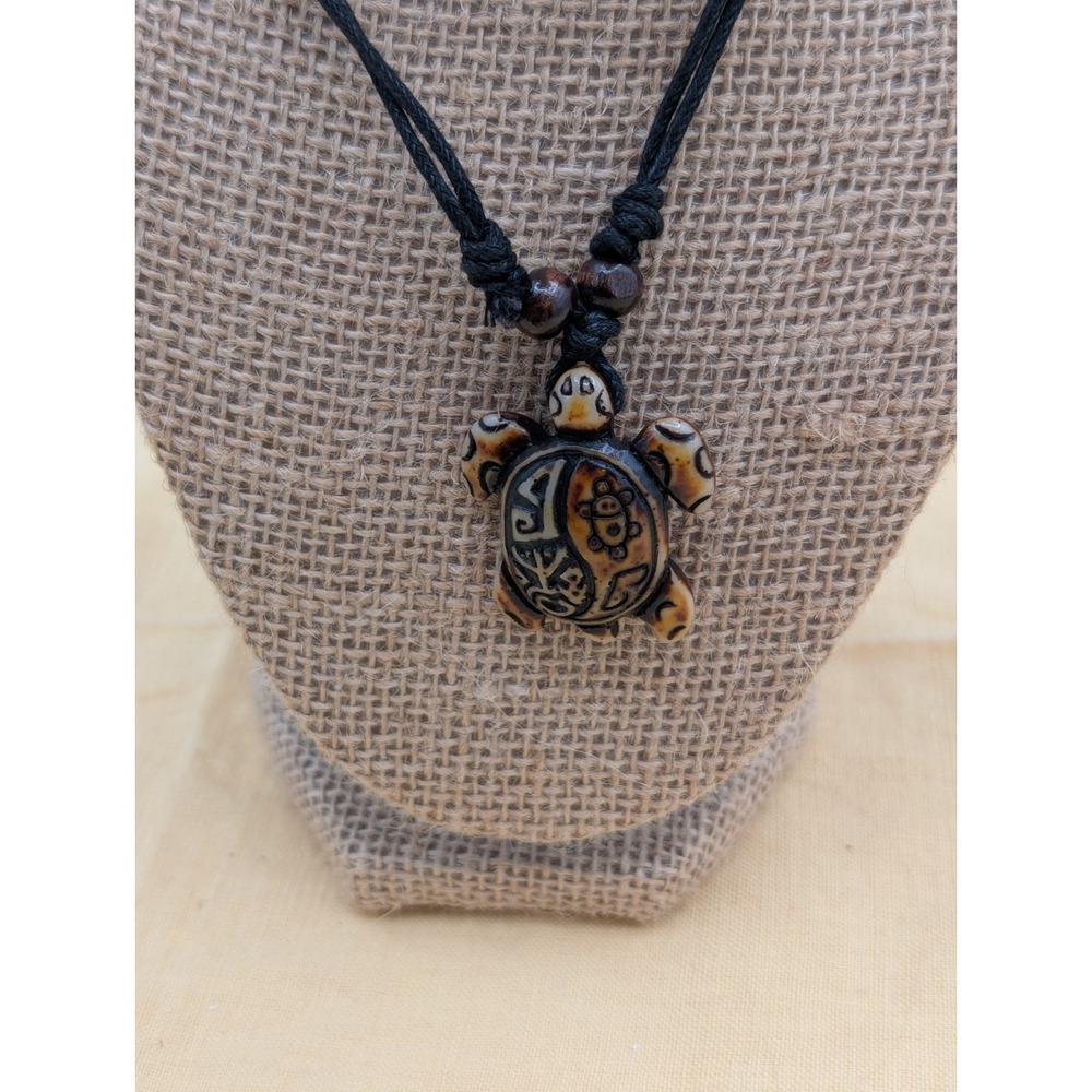 Boho Sea Turtle Pendant Necklace Adjustable Cord‎ Beach Coastal Tribal Hippie...